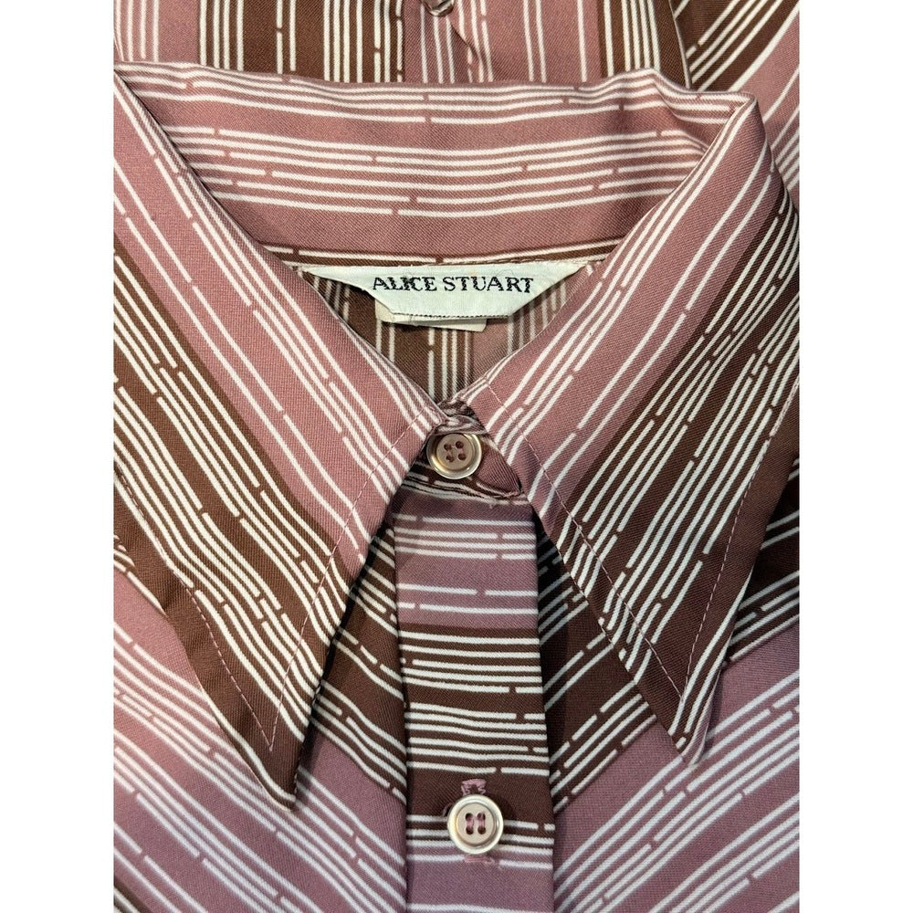 Vintage Alice Stuart Mauve and White Striped Button-Down Shirt Ladies Sz 10