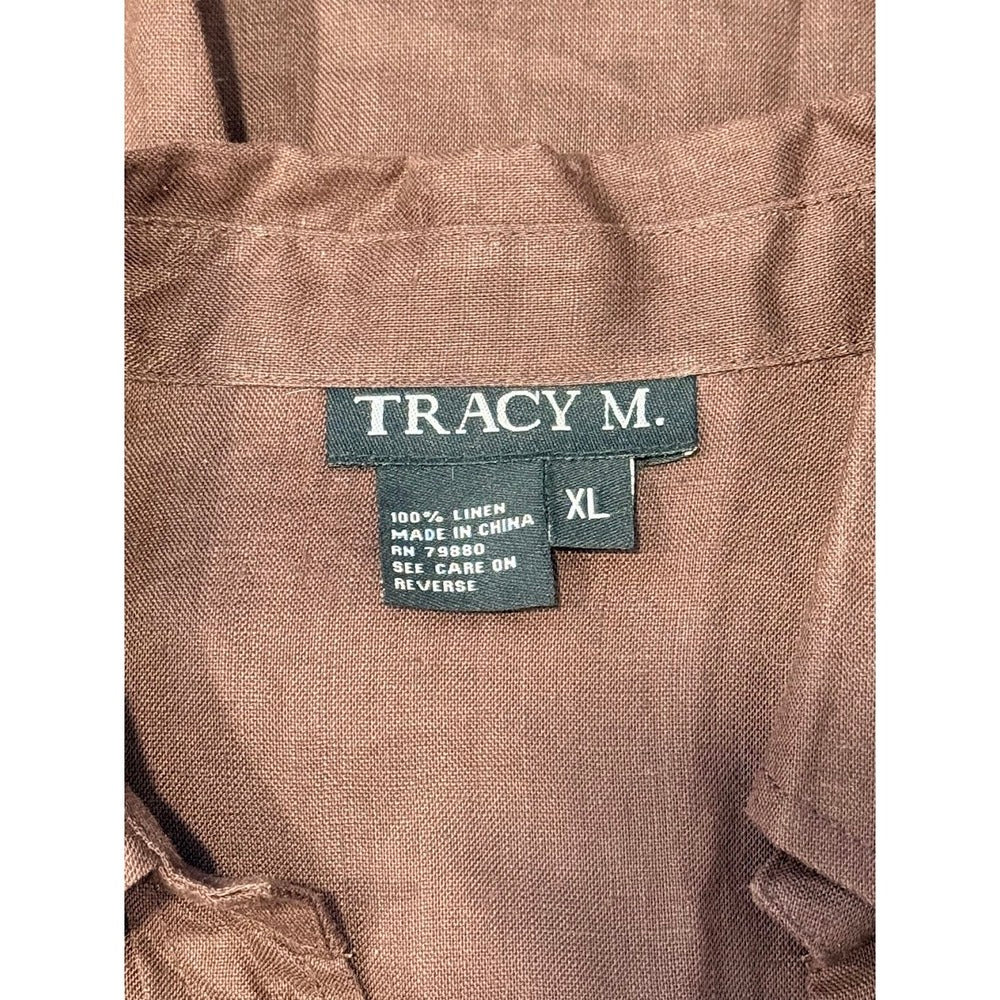 NWT Tracy M. Western-Style Brown Linen Button-Front Shirt Ladies Sz XL