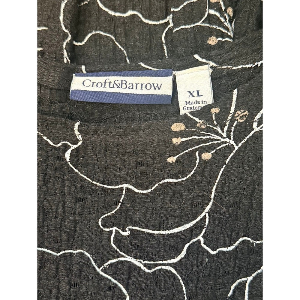 Croft & Barrow Black & White Textured Floral Dressy Tee Ladies Size Large