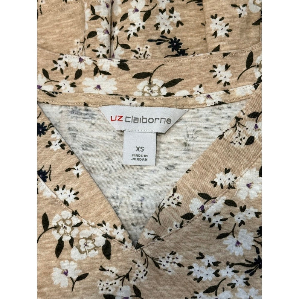 Liz Claiborne Tan Floral Knit Tee Ladies Size XS