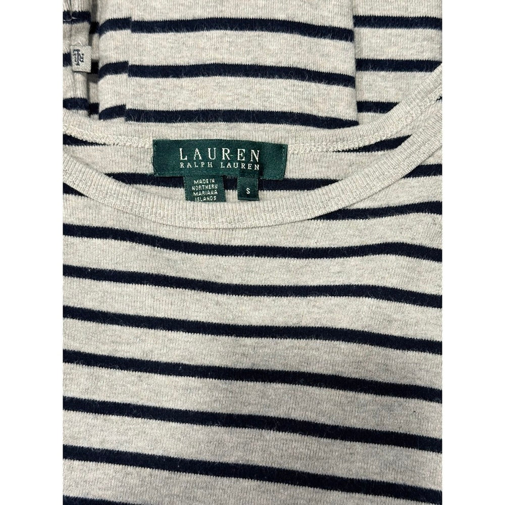 Cute Ralph Lauren Black & Tan Long Sleeve Button-Shoulder Tee Sz Small
