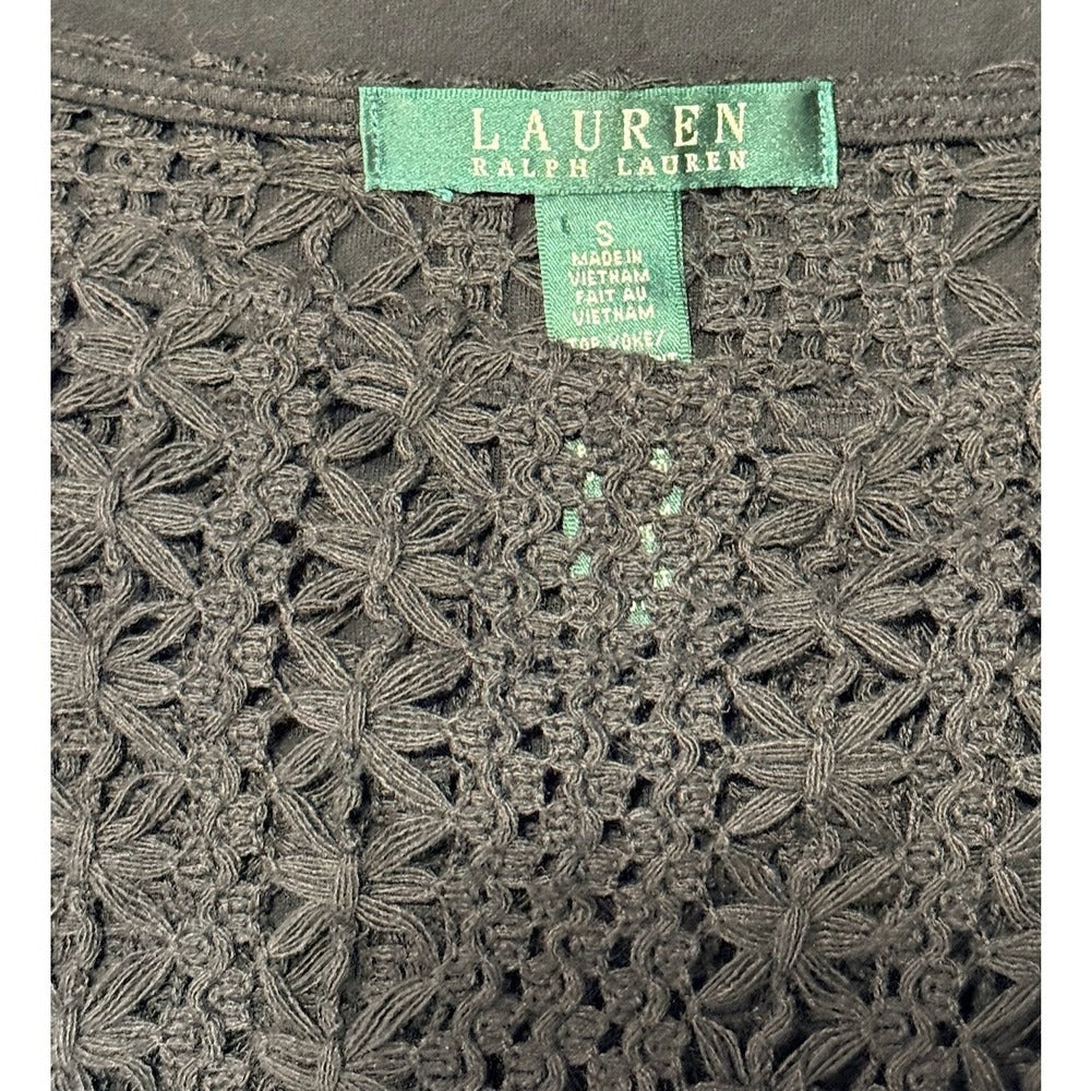 Cute Ralph Lauren Crochet-Top Black Tee Ladies Size Small