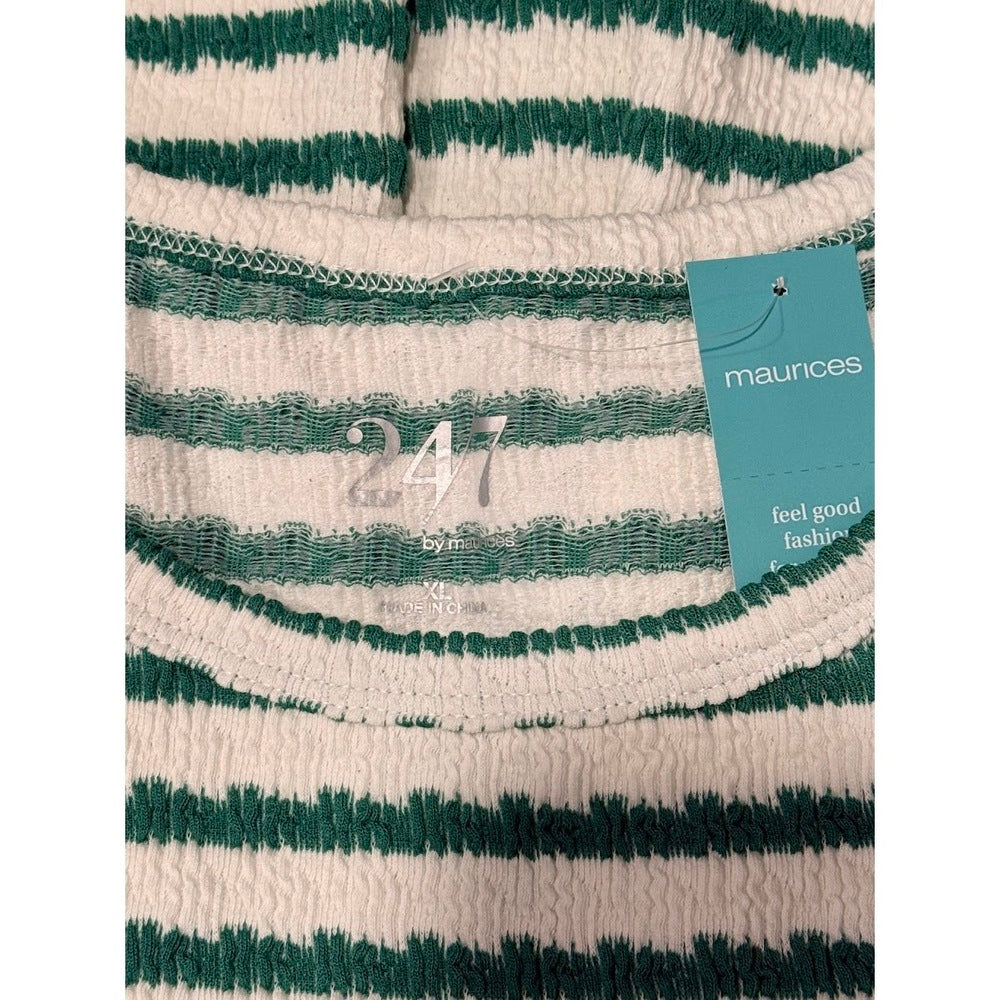 NWT Maurices 24/7 Geen & White Striped Textured Tee Ladies Size XL