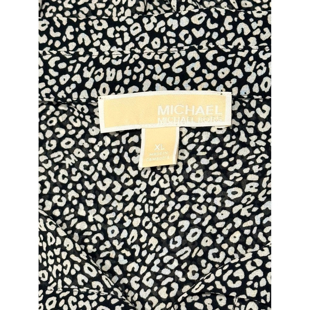 Michael Kors Asymmetrical Black & White Print Button-Front Blouse Sz XL