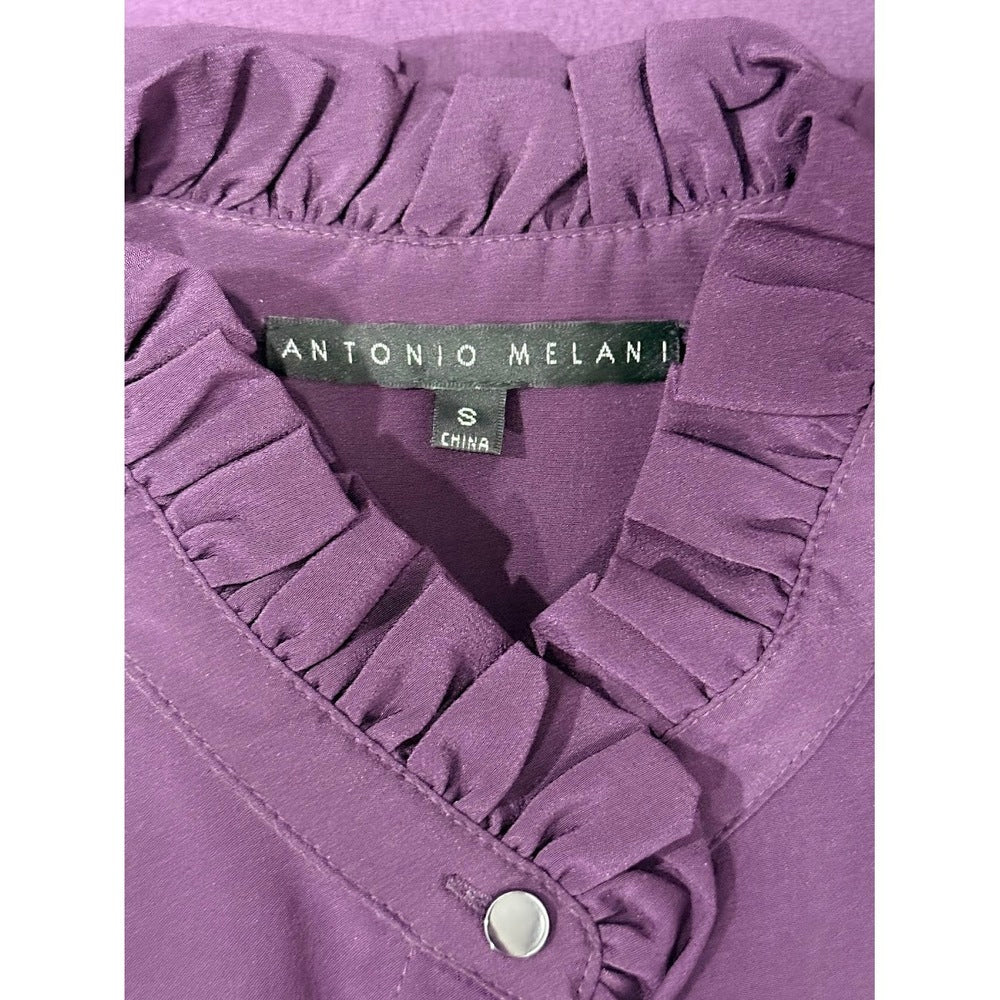 Antonio Melani Silk Eggplant Purple Dressy Blouse w/ Ruffle Collar Size Small