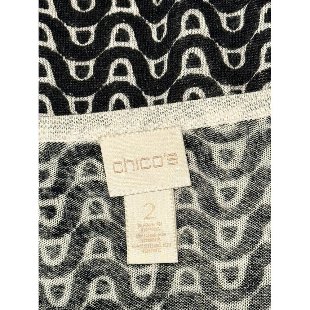 Chico's Black, White & Lime Green Gauzy Open Cardigan Size Large