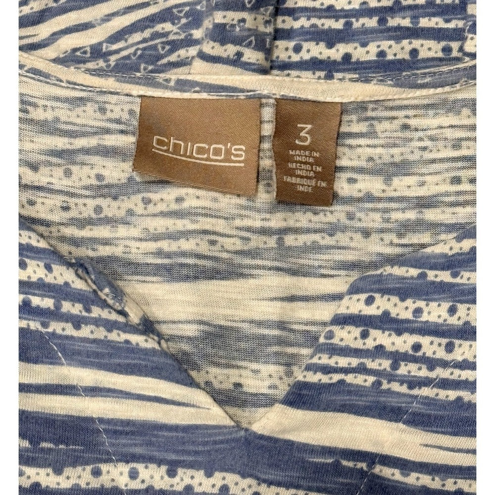 Chico's Blue & White Wavy Striped 3/4-Length Sleeve Tee Size XL