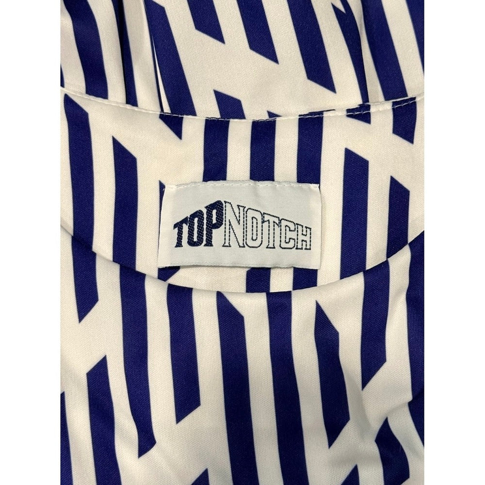 Vintage Top Notch Geometric Pattern Blue & White Polyester SS Top Ladies Sz XL