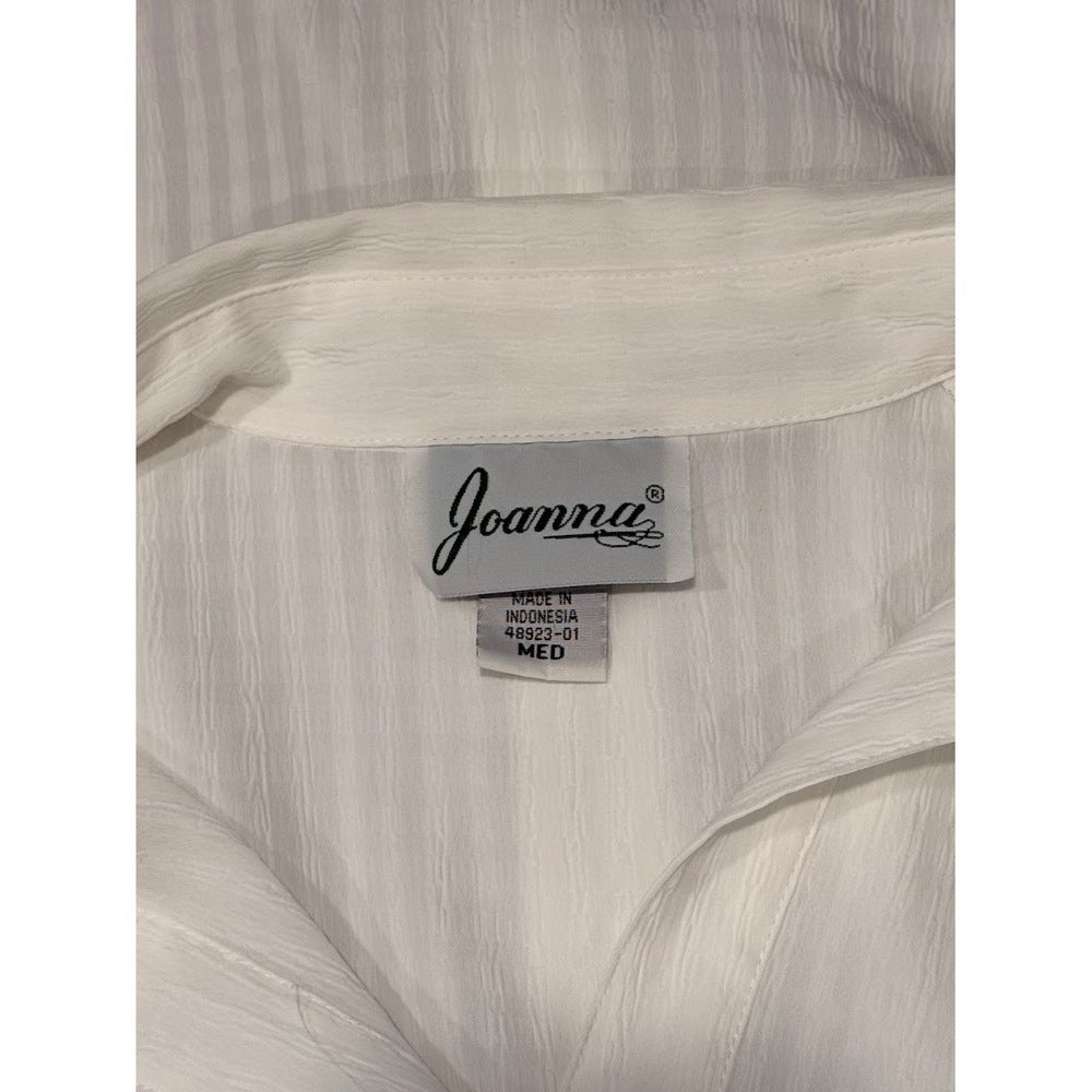 Vintage Joanna Short-Sleeve White Button-Front Textured Blouse Ladies Sz M