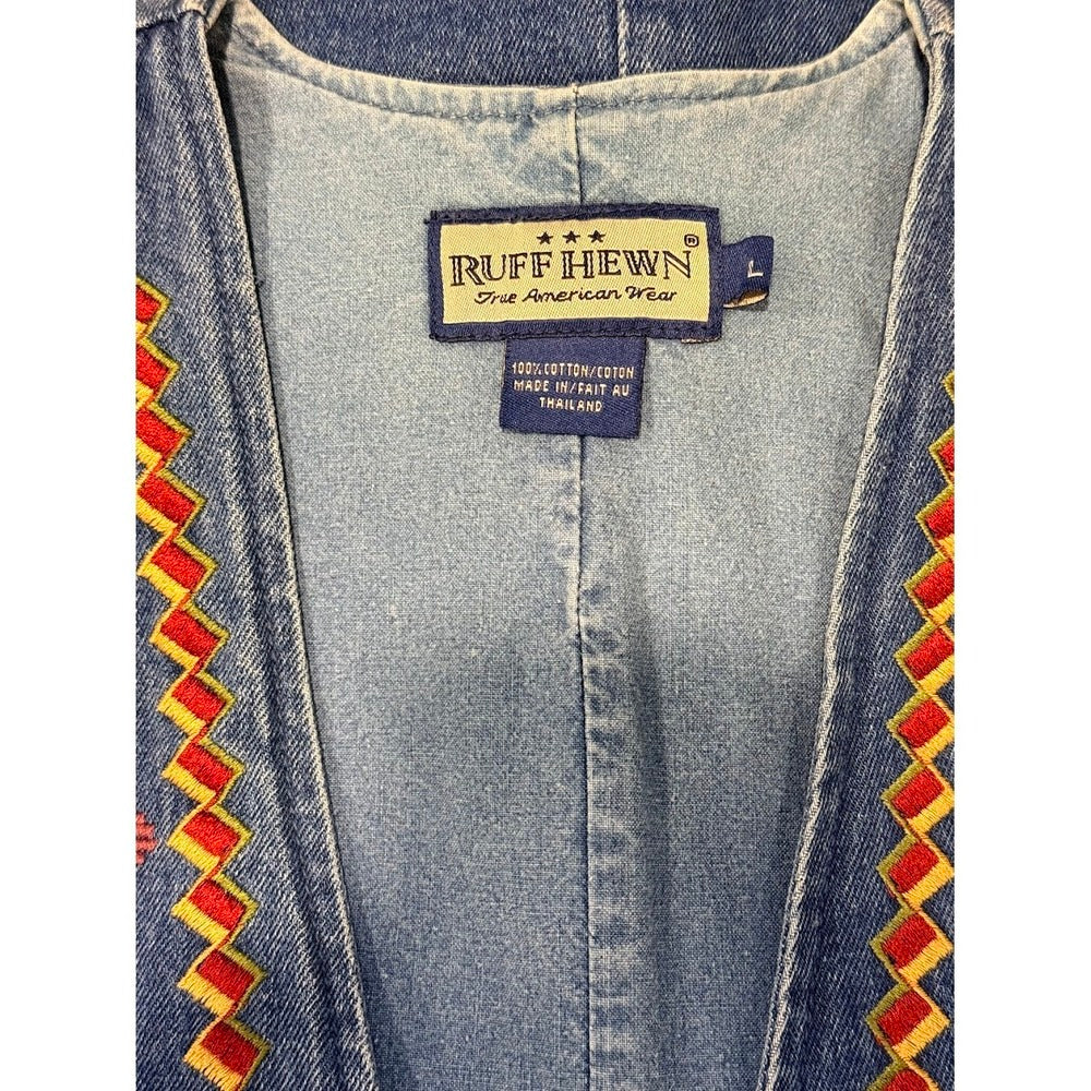 Vintage Ruff Hewn Embroidered Western-Style Denim Vest Ladies Sz Large