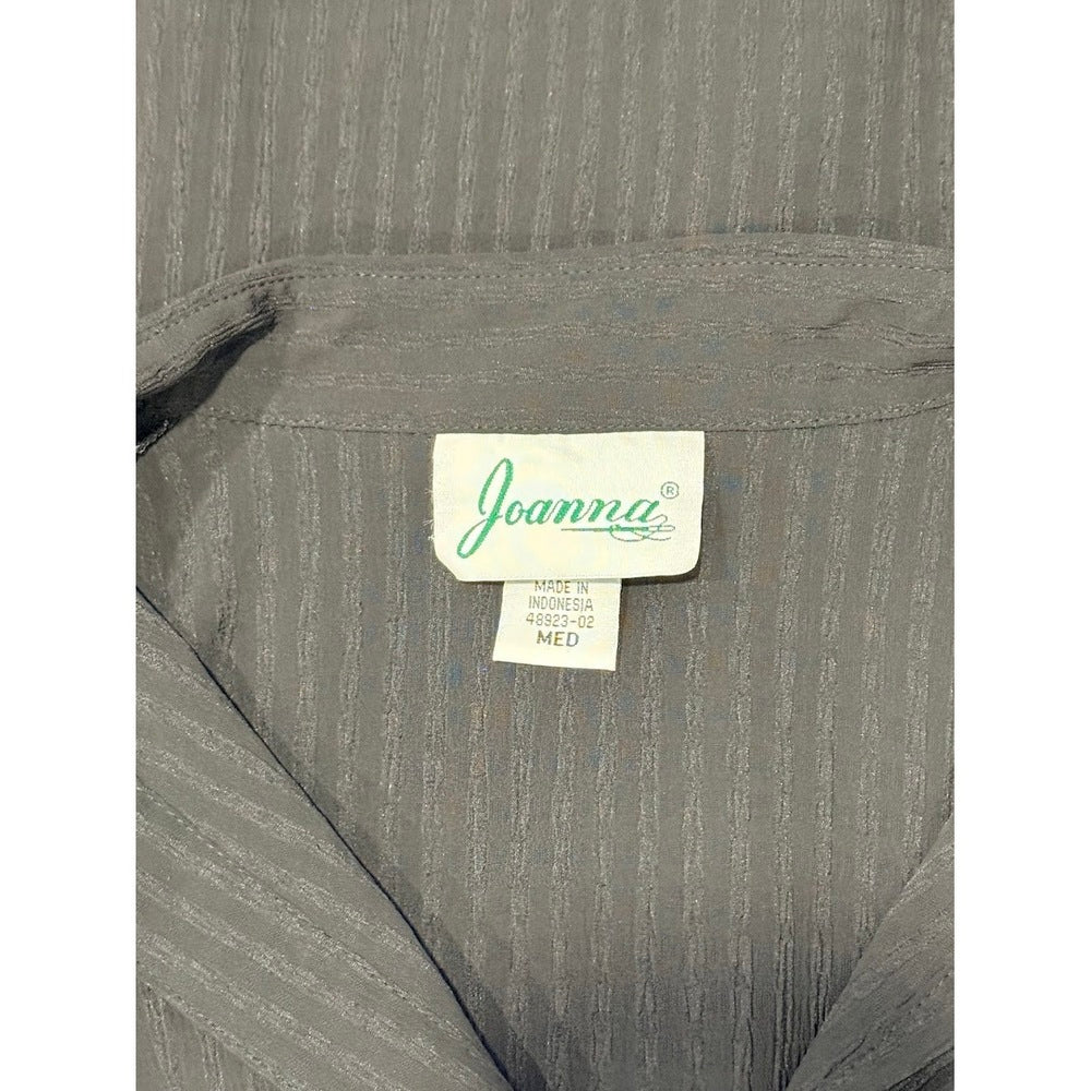 Vintage Joanna Short-Sleeve Black Button-Front Textured Blouse Ladies Sz M
