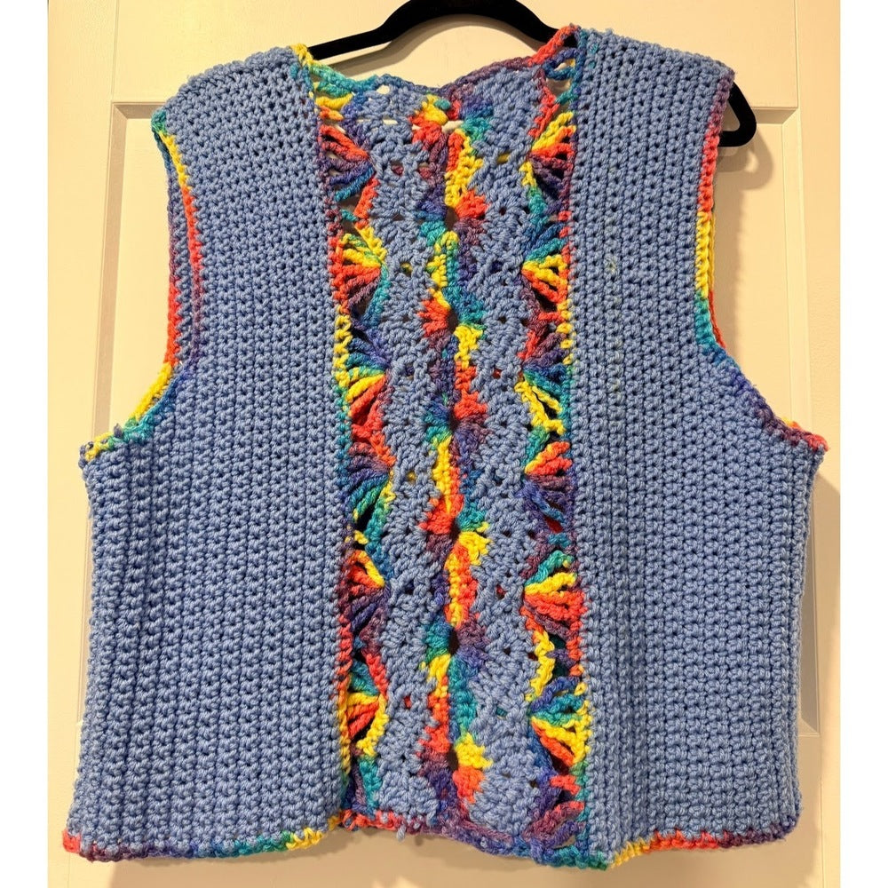 Vintage Handmade Blue Crochet Vest Ladies Size Medium