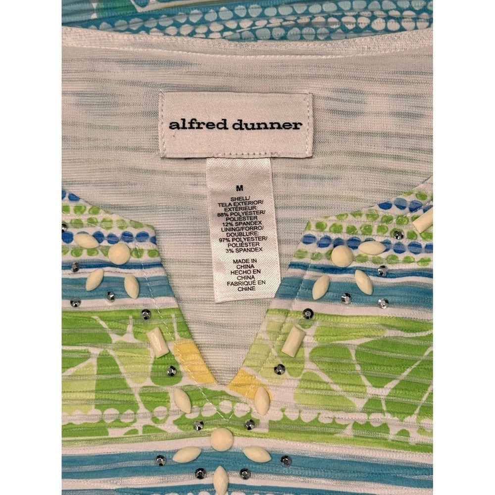 Alfred Dunner Vibrant Teal & Lime Green Embellished Short-Sleeve Tee Sz M