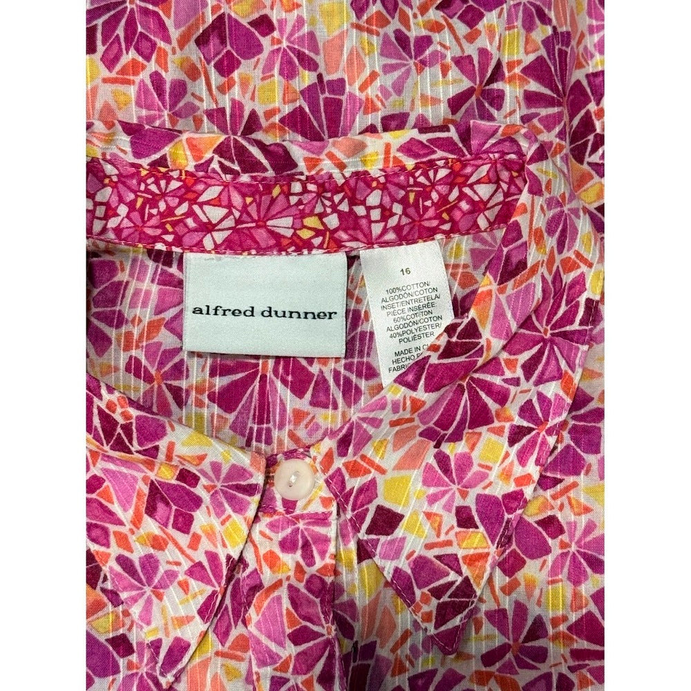 Alfred Dunner Lightweight Pink Floral Button-Front Blouse Ladies Sz 16