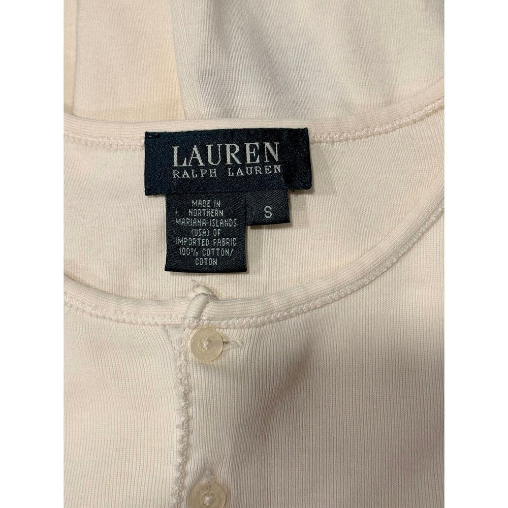 Cute Ralph Lauren Cream Henley Tee With Elbow Patches Size Small
