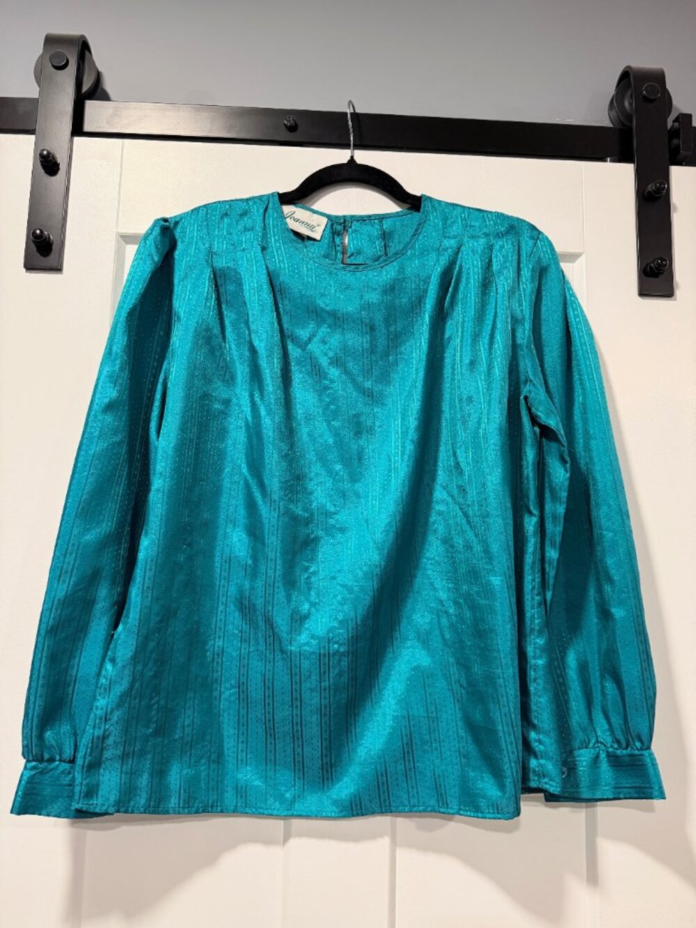 Vintage Joanna Teal Textured Polyester Blouse Ladies Size 14