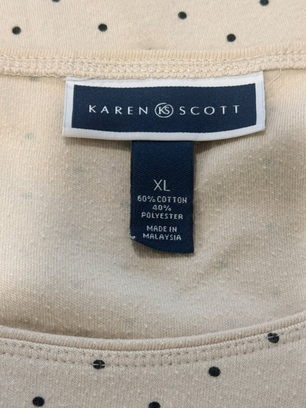 Vintage Karen Scott Tan & Black Polka Dot Tee Size XL