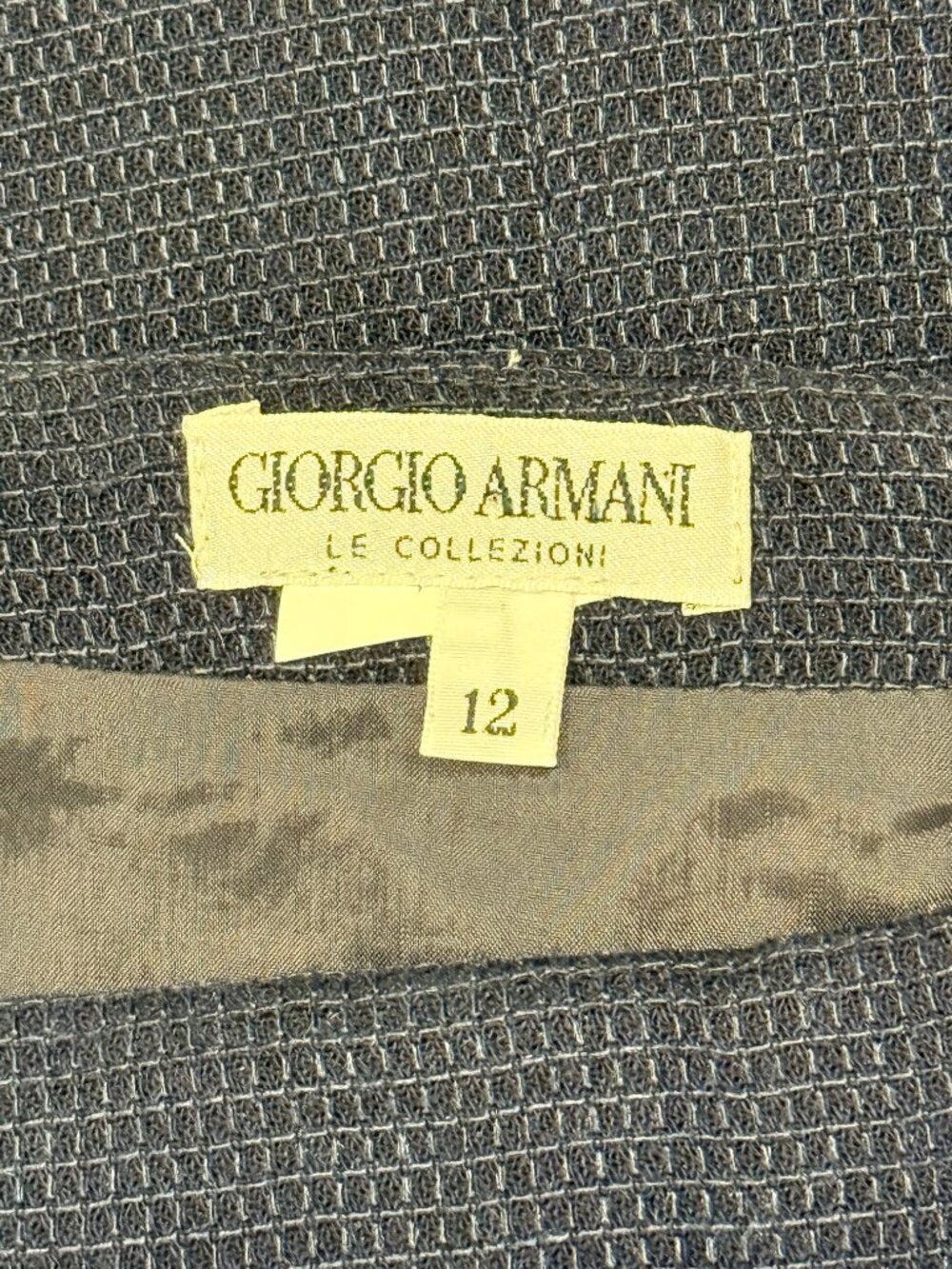 Vintage Giorgio Armani Navy Blue Wool Waffle-Textured Midi Skirt