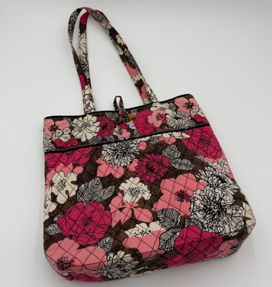 Vera Bradely Floral Quilted Large Tote in Pink and Brown
