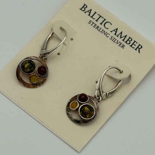 Baltic Amber Sterling Silver Dangle Earrings NEW