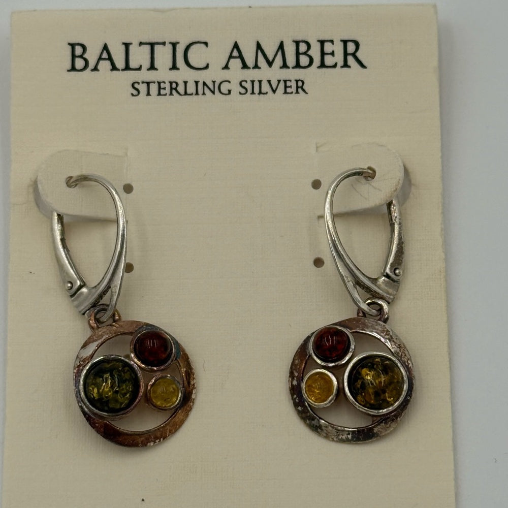 Baltic Amber Sterling Silver Dangle Earrings NEW