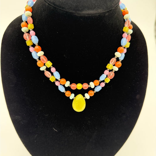 Colorful Beaded Necklace With Lime Green Pendant