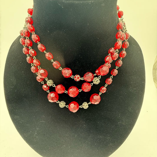 Beautiful Dark Red Beaded Necklace With Bali-Style Beads