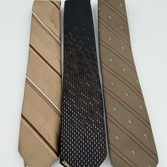Bundle of 3! Elegant Men's Vintage Ties - Brown, Tan, Navy