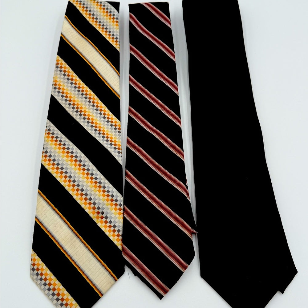 Bundle of 3! Elegant Vintage Men's Ties - Black, Yellow, Red Stripes