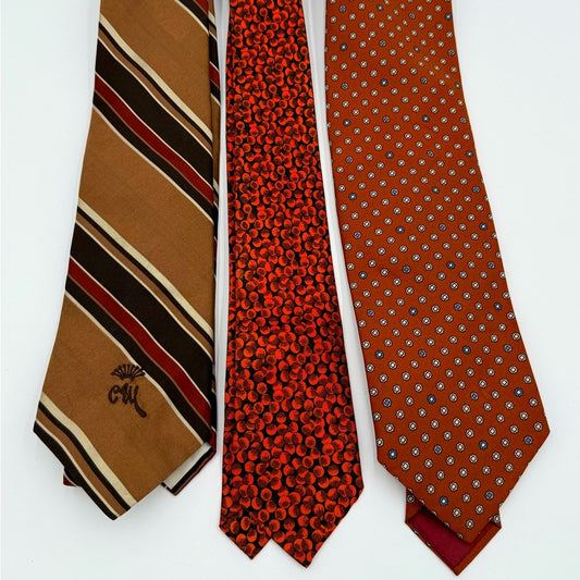 Bundle of 3! Men’s Vintage Elegant Brown, Orange, Tan Ties