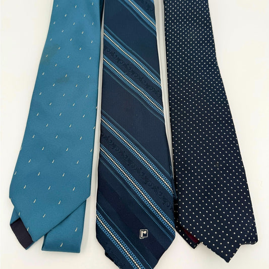 Bundle of 3! Men’s Vintage Elegant Blue and Navy Ties, Paco Rabonne Paris +