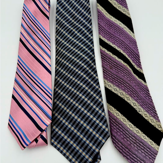 Bundle of 3! Men’s Vintage Tie Set - Pink, Blue, and Purple, Izod 100% Silk +