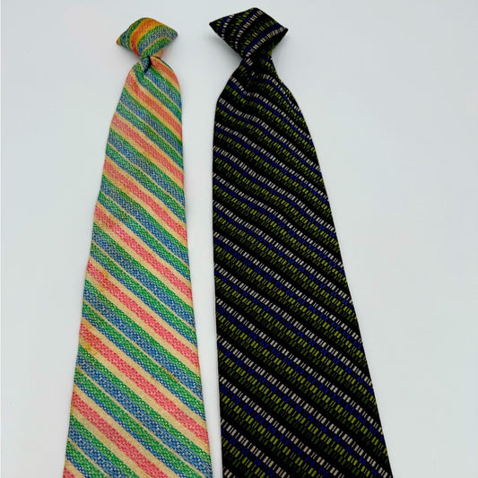 Bundle of 2! Men’s Vintage Clip-On Ties Blue, Green, Pink