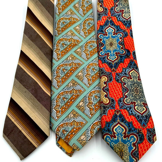 Bundle of 3! Men’s Vintage Elegant Tie Set - Blue, Orange, Tan, Brown