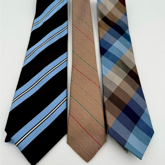 Bundle of 3! Men’s VintageTies - Blue, Tan, Brown - Izod, Kenneth Cole 100% Silk