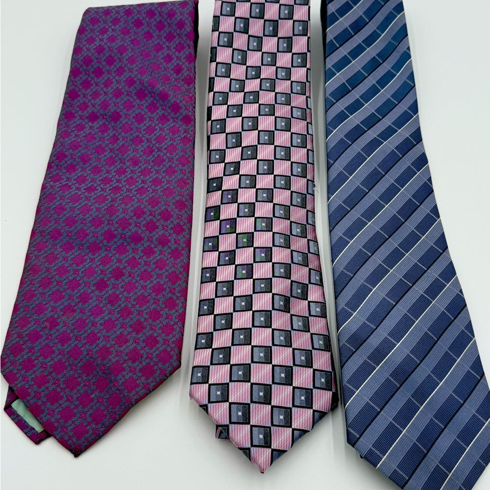 Bundle of 3! Men’s Vintage Elegant Ties- Purple, Pink, and Blue - Angelo Rossi +