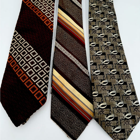 Bundle of 3! Vintage Men's Tie Set - Brown, Tan, Black