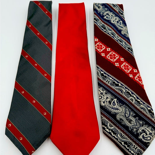 Bundle of 3! Vintage Men’s Ties - Red, Gray, Burgundy, Blue