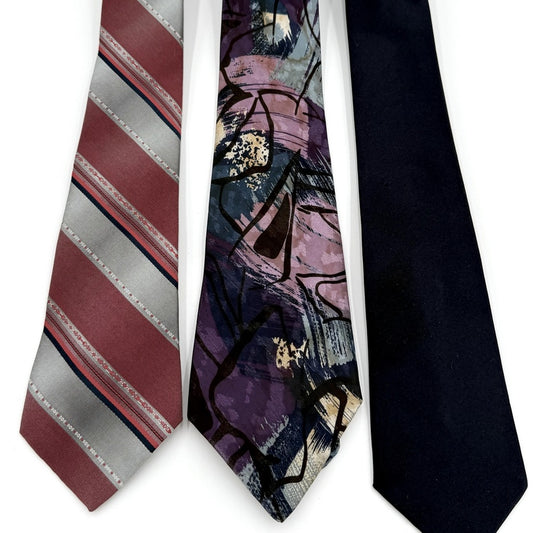 Bundle of 3! Vintage Men's Ties - Blue, Purple, Rose - Striped, Abstract, Solid