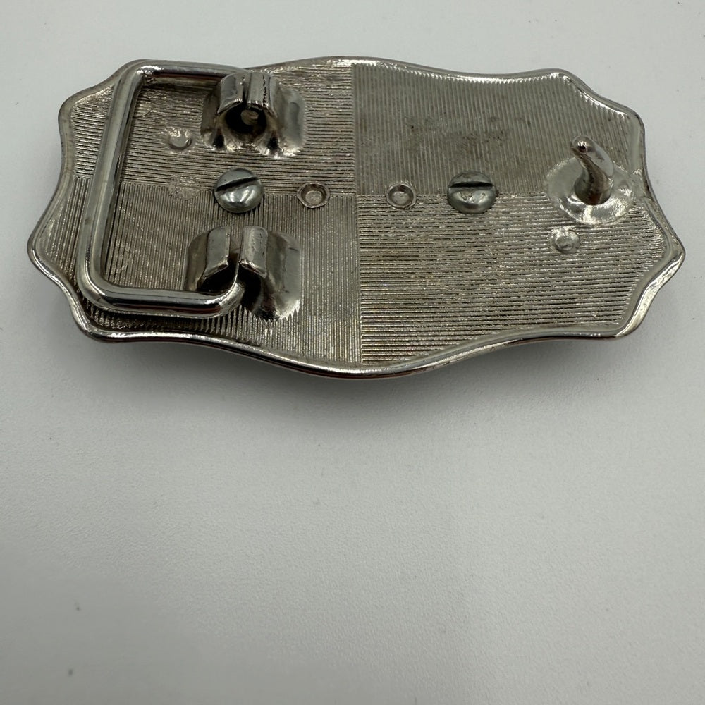 Silver and Black Belt Buckle with Stone Accent