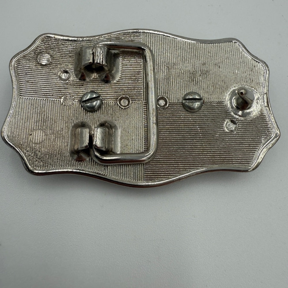 Silver and Black Belt Buckle with Stone Accent