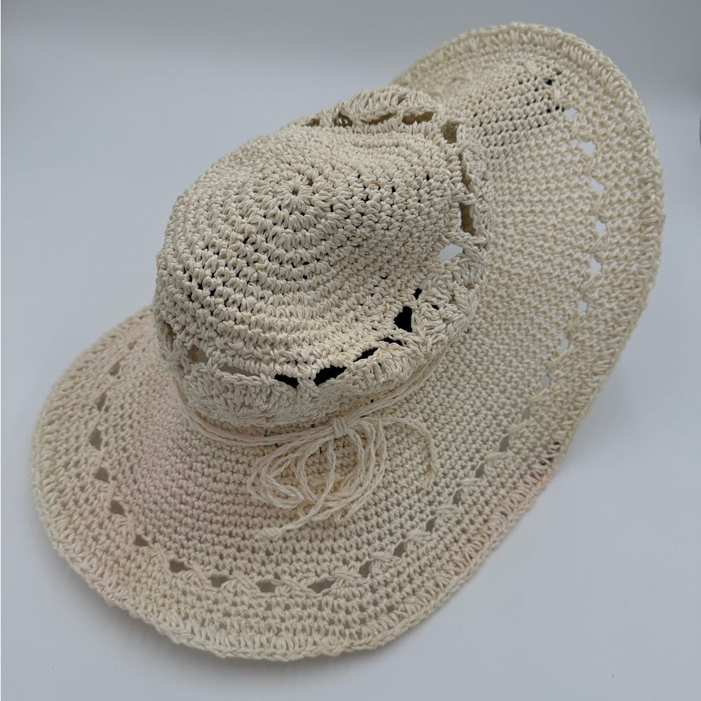 Kate Landry Elegant Cream Crochet Floppy Sun Hat
