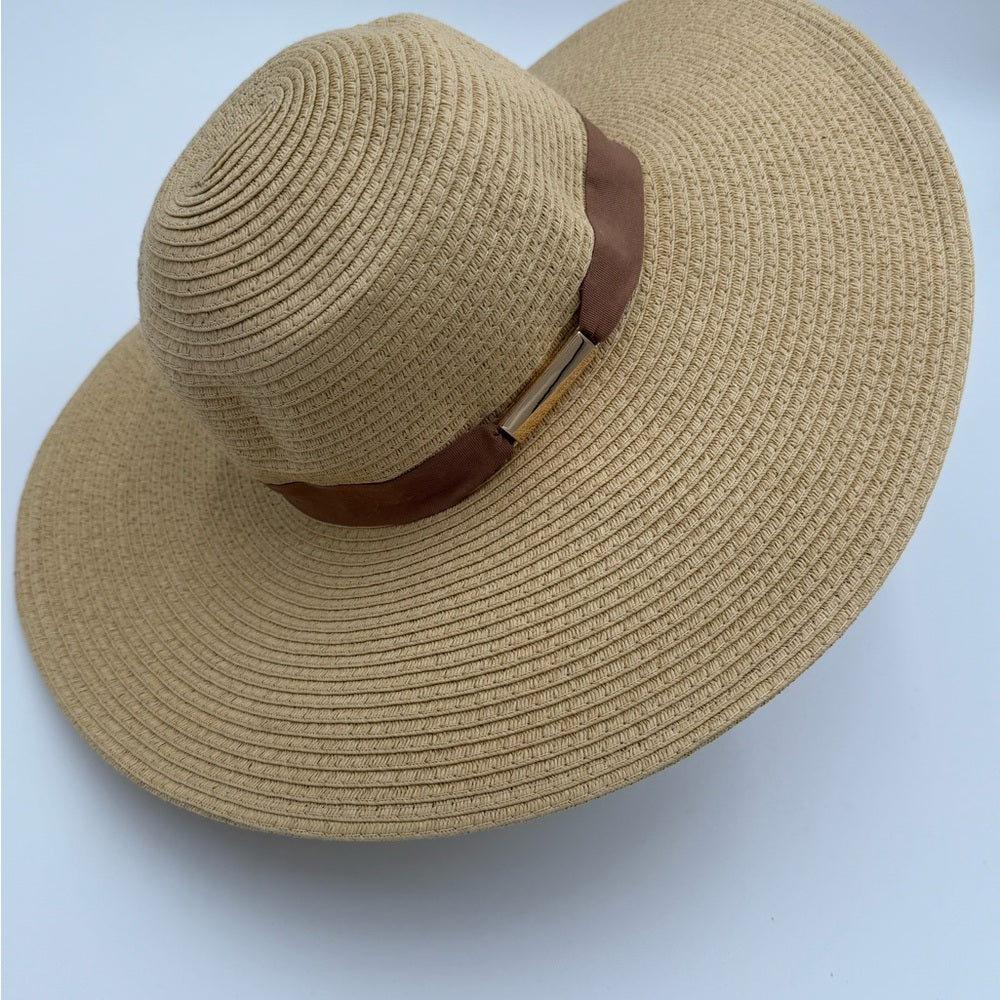 Vince Camuto Elegant Tan Wide-Brimmed Hat