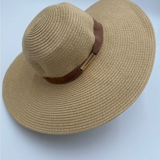 Vince Camuto Elegant Tan Wide-Brimmed Hat