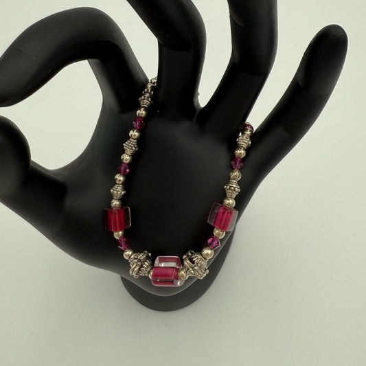 Sterling Silver Bali Beads and Pink Art Beads Toggle Bracelet