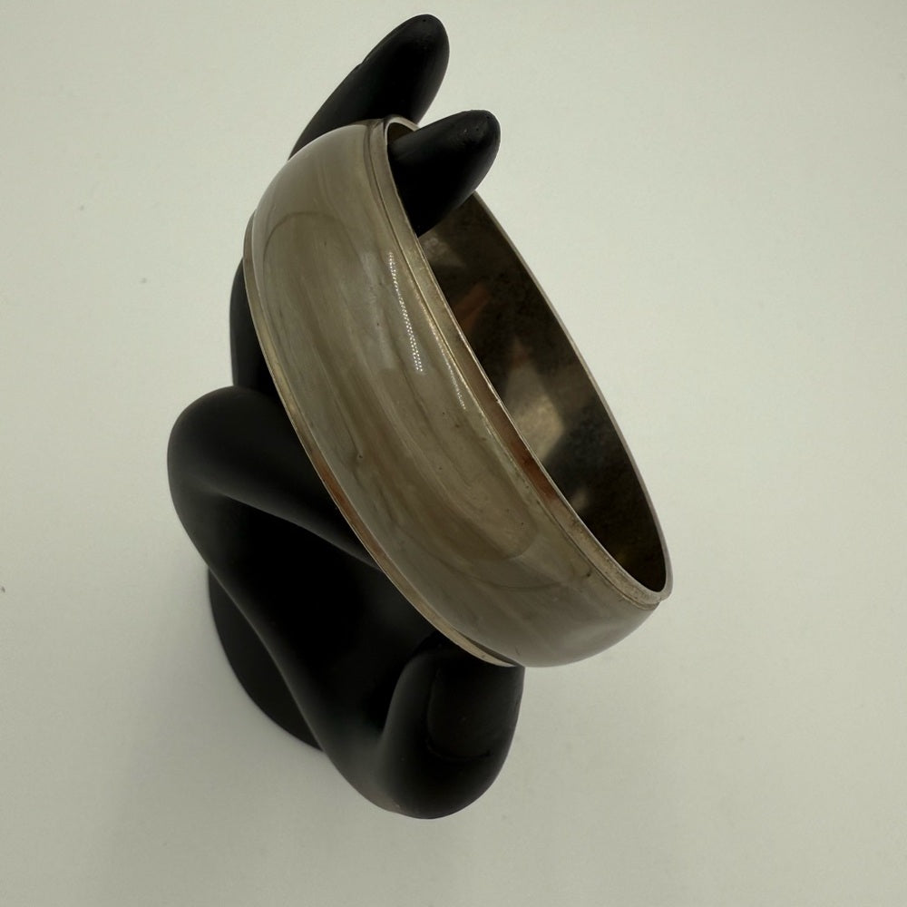 Vintage Gray Enamel and Silver-Tone Bangle Bracelet