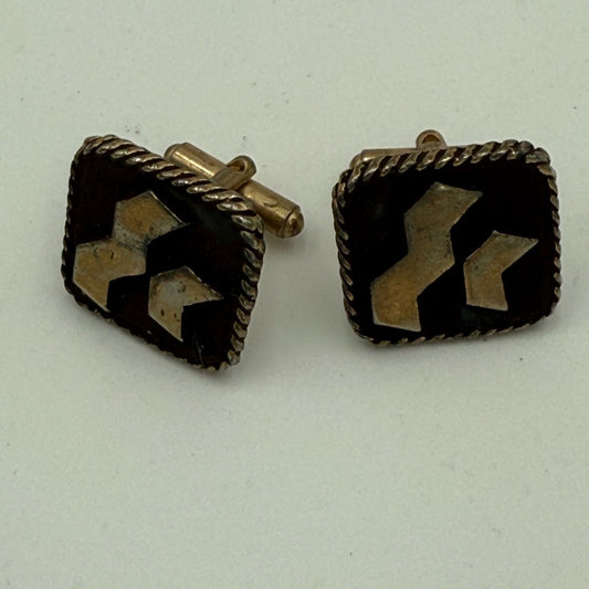 Bundle Vintage Gold and Black Cufflinks and Matching Tie Clip