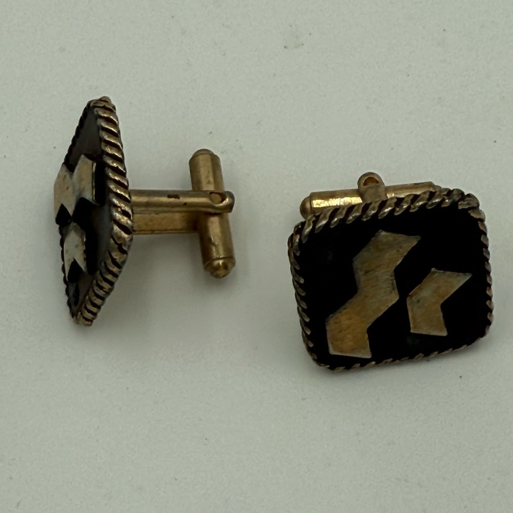 Bundle Vintage Gold and Black Cufflinks and Matching Tie Clip