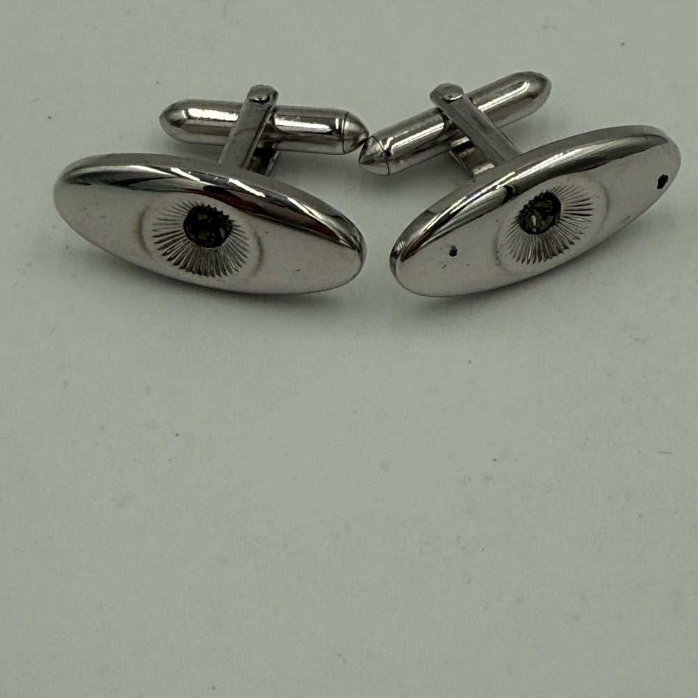 Vintage Elegant Silver-Tone Cufflinks With Aquamarine Stone