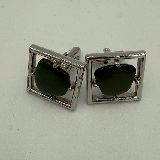 Vintage Silver and Jade Green Cufflinks